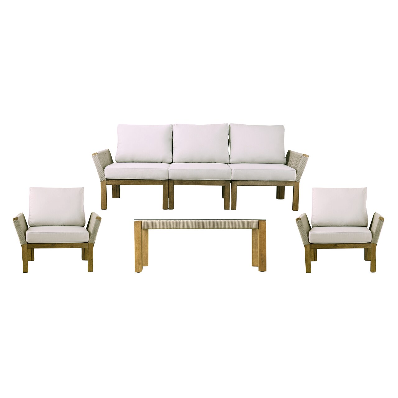 Southern Enterprises 4-Piece Acacia Wood Brendina Outdoor Conversation Set with White Cushions